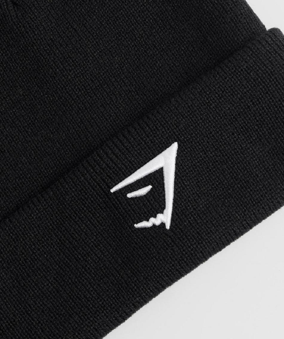 Czapki Damskie Gymshark Sharkhead Beanie Czarne | PL 2106BEX